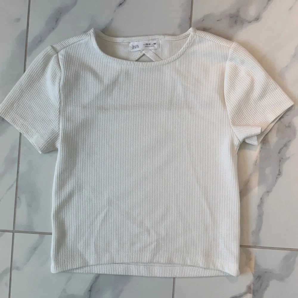 Zara Ribbed Cream Cut Out Back Short Sleeve Girls Size 13/14